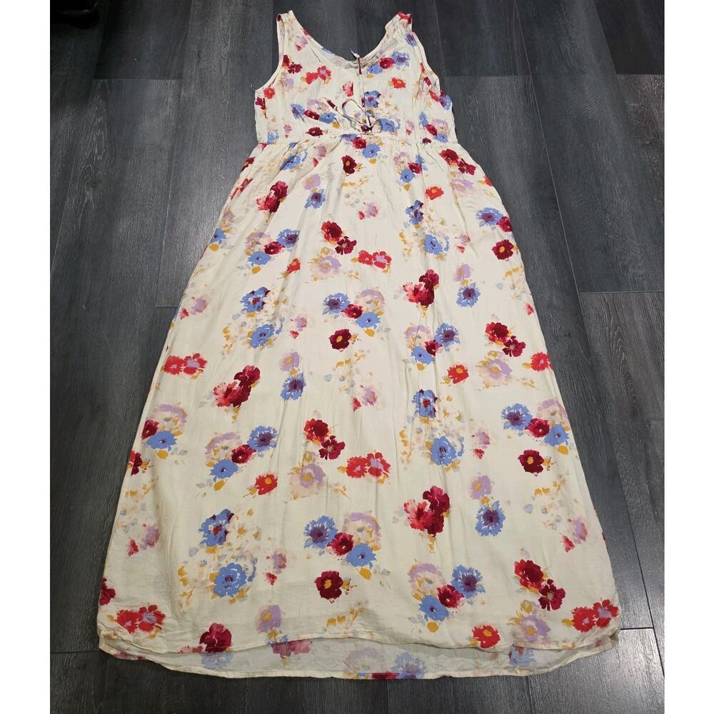 Lucky Brand Maxi Dress XL Multicolor Floral Pockets Viscose Flowy Beach Chic